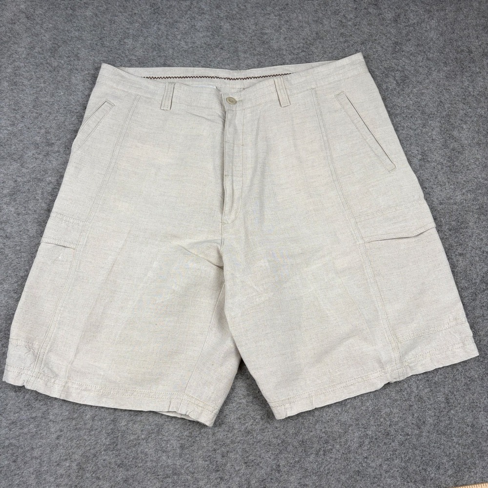 Cubavera Cargo Shorts Mens 36 Tan Linen Blend Tropical Beach Casual Summer Adult